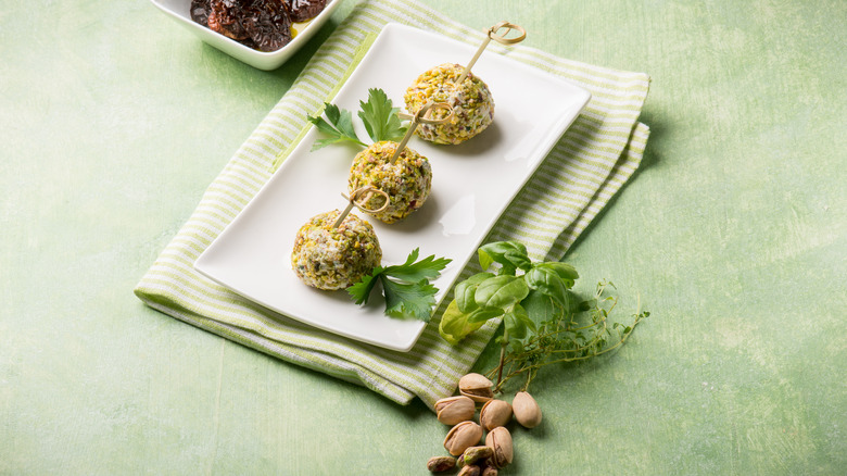pistachio falafel on white plate