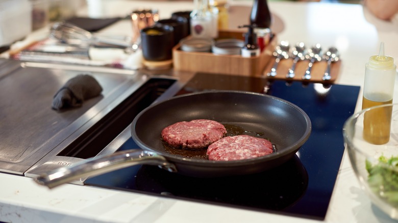 burgers in a pan