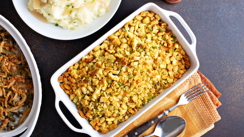 Pan of cornbread dressing