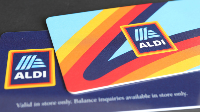 Close up of Aldi gift cards
