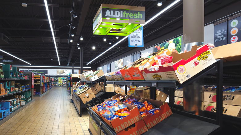 Interior of an Aldi supermarket's produce section