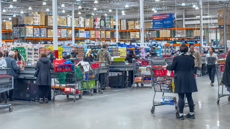 Checkout counters at a Costco warehouse