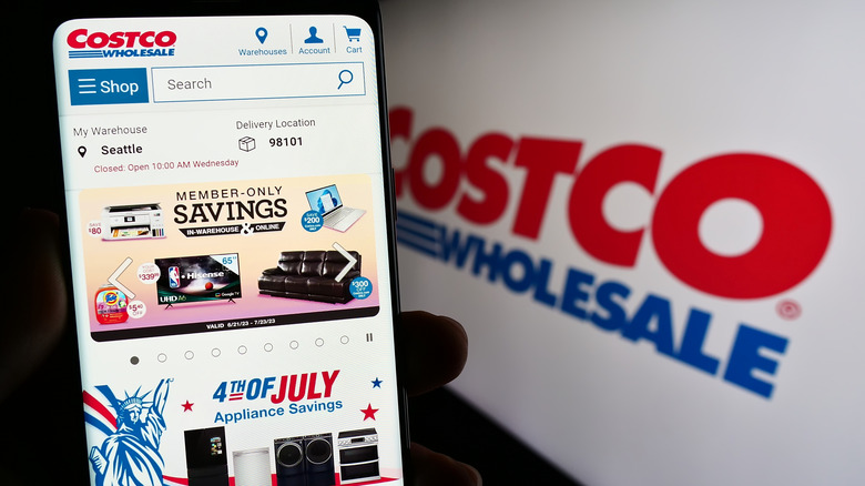 Close up of Costco website on a cell phone
