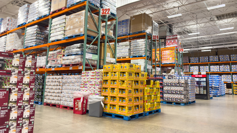 Interior view of Costco aisles and end caps