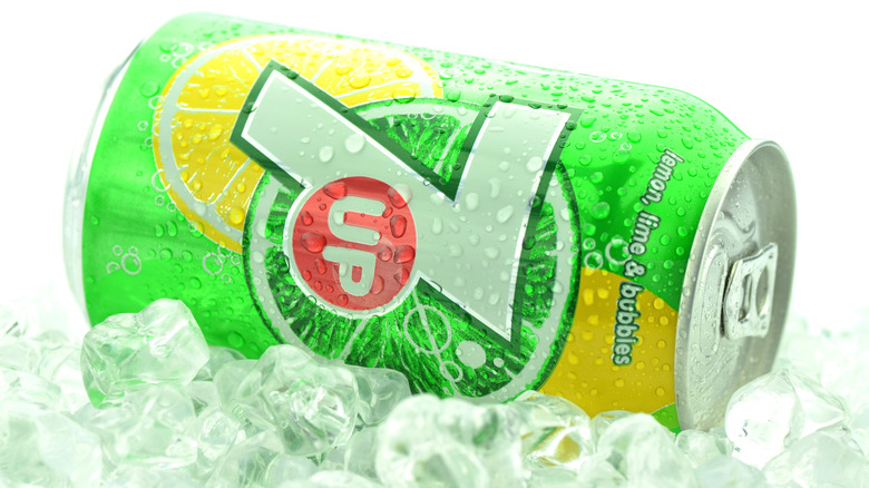 7 Up can resting sideways on ice