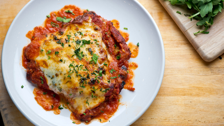Chicken Parmesan in a dish