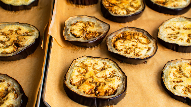 Slices of fried eggplant
