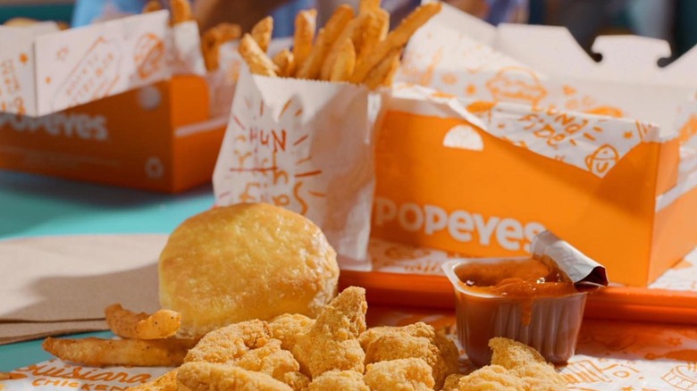 Spread of Popeyes dishes