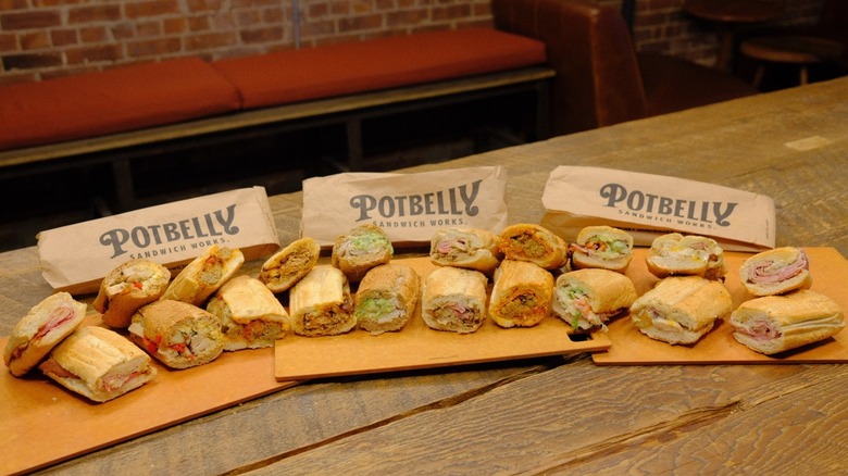 Potbelly sandwiches on wooden table