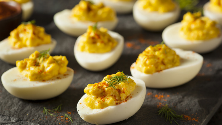 Deviled eggs with garnish