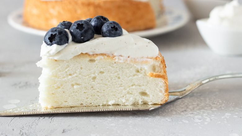 slice of sunshine cake with blueberries