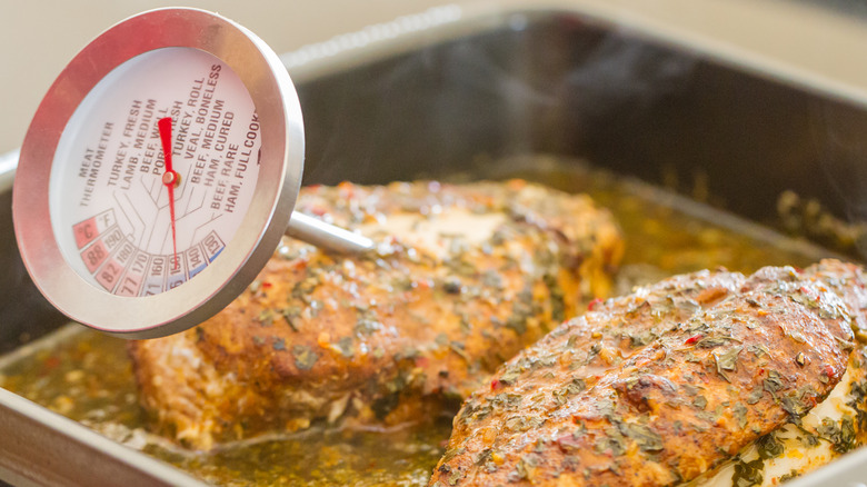 meat thermometer in a turkey