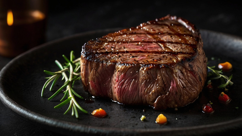 Fillet mignon with green herbal sauce and butter.
