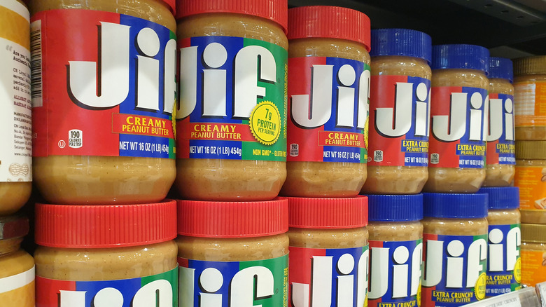 Jif peanut butter on store shelf
