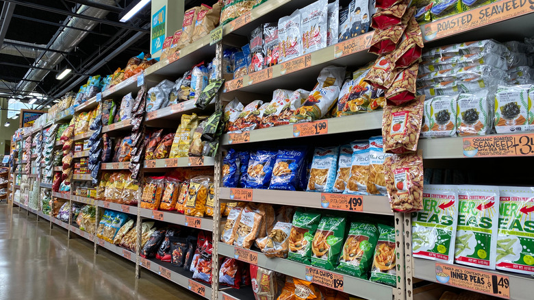 Aisle of Trader Joe's snacks