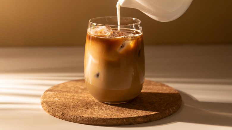 iced coffee on cork trivet