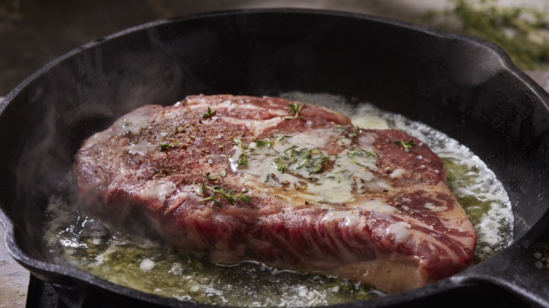 steak in pan