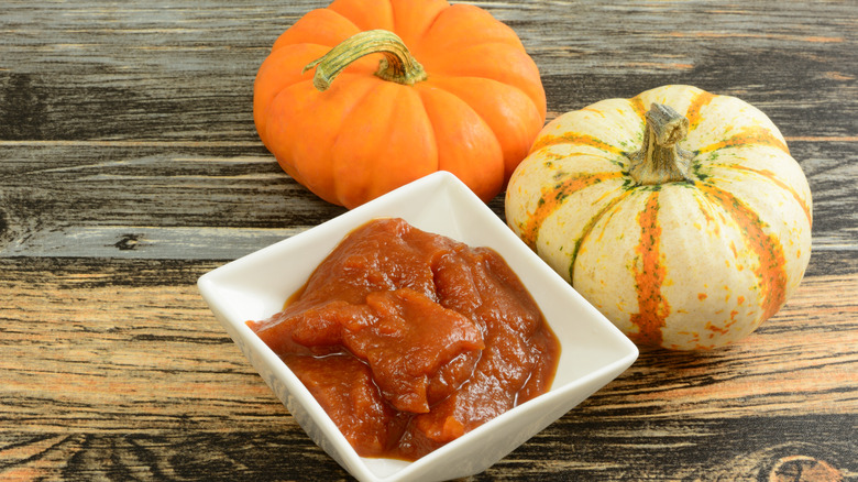 Pumpkin butter in white bowl
