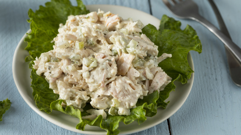 Homemade chicken salad on plate
