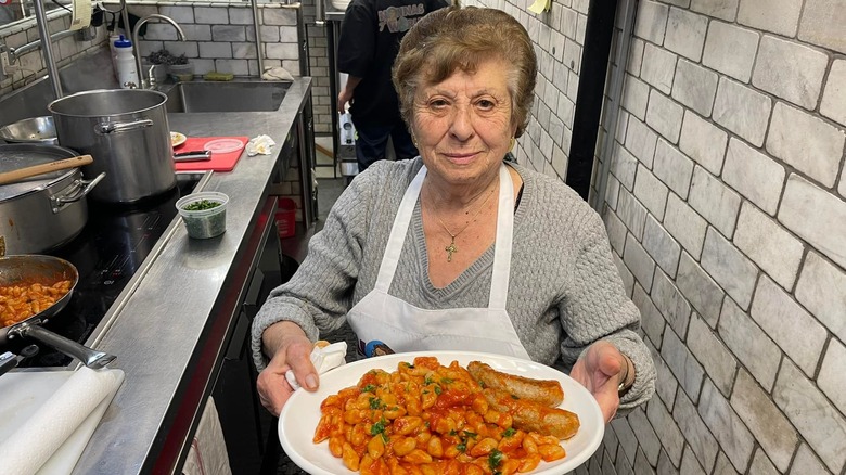 Nonna Maria serving up her homemade cavatelli con Salsicci at Enoteca Maria