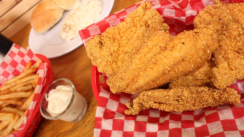 Fried catfish with fries and tartar sauce