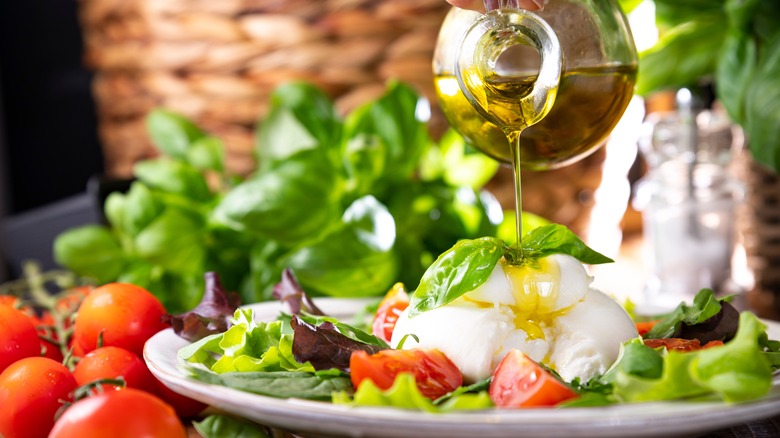 Oil drizzled burrata salad 