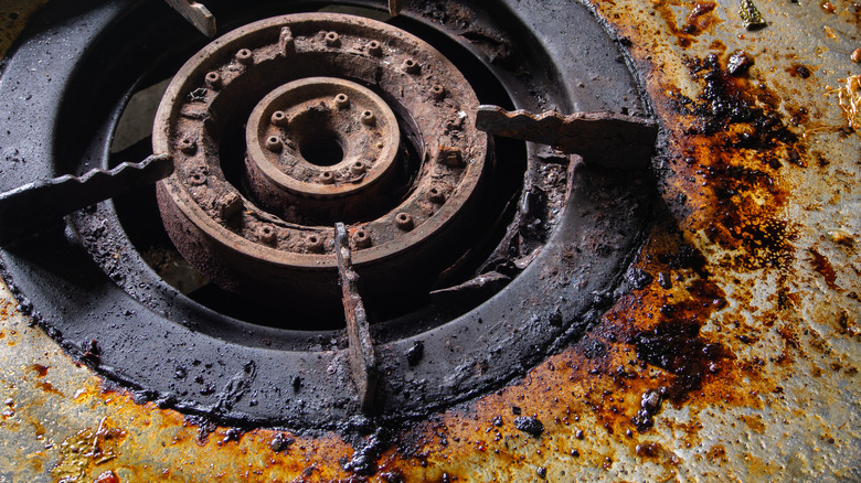 cooking oil stains on a gas stove top