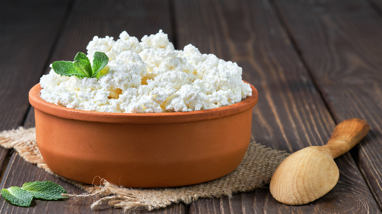 cottage cheese bowl wooden spoon