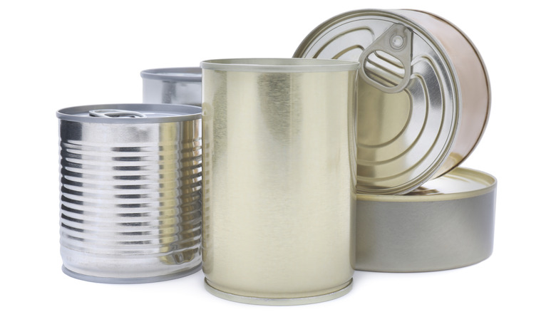 unlabeled assorted food cans