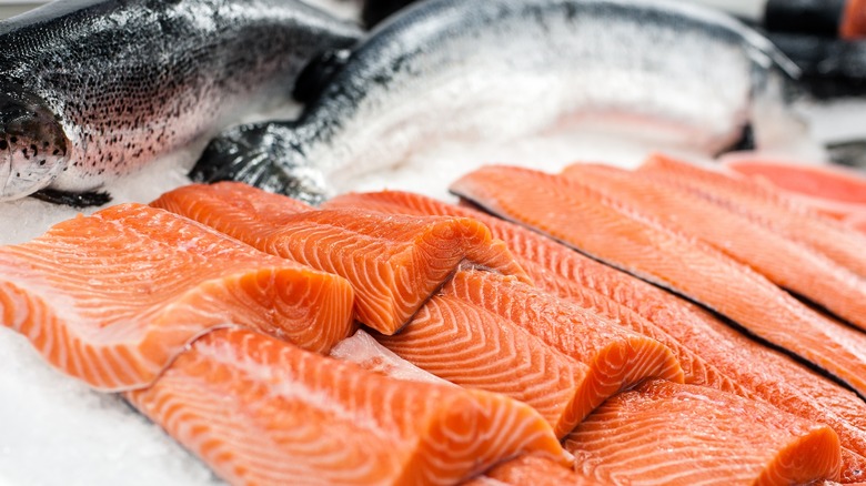 Supermarket seafood on ice
