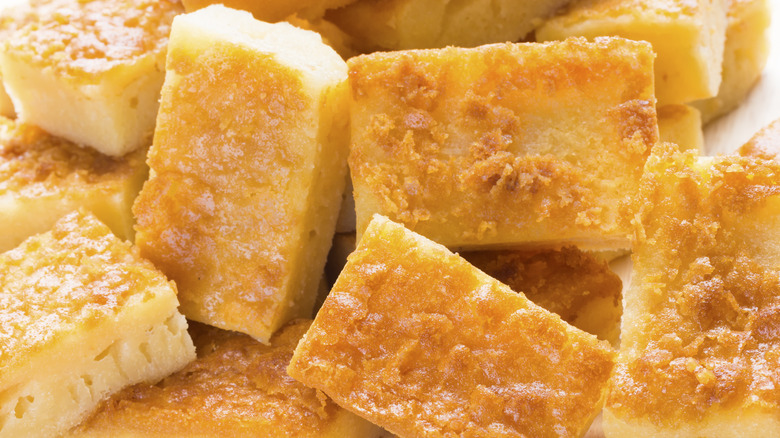 Golden cubes of butter mochi 