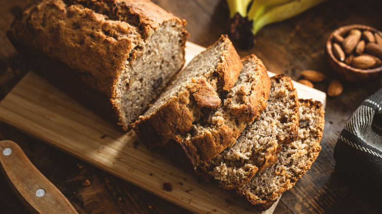 Banana bread on a cutting board