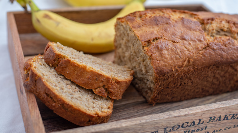 Sliced loaf of banana bread
