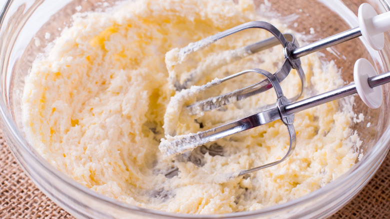 Beating sugar into butter