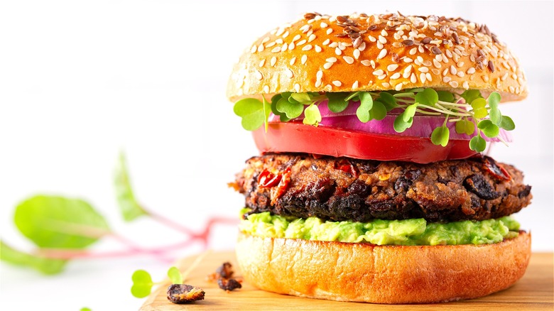 Black bean burger on sesame bun 
