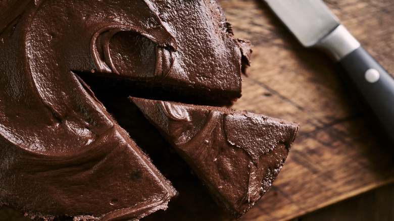 Sliced chocolate cake