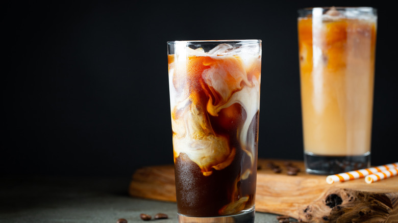 Iced coffee with cream swirl