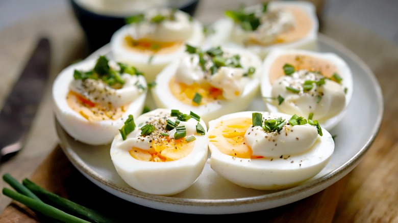 plate of deviled eggs