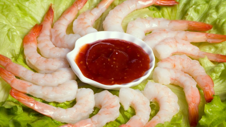 Shrimp cocktail on bed of lettuce