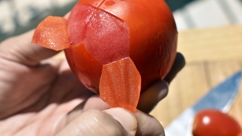 Peeling tomato skins