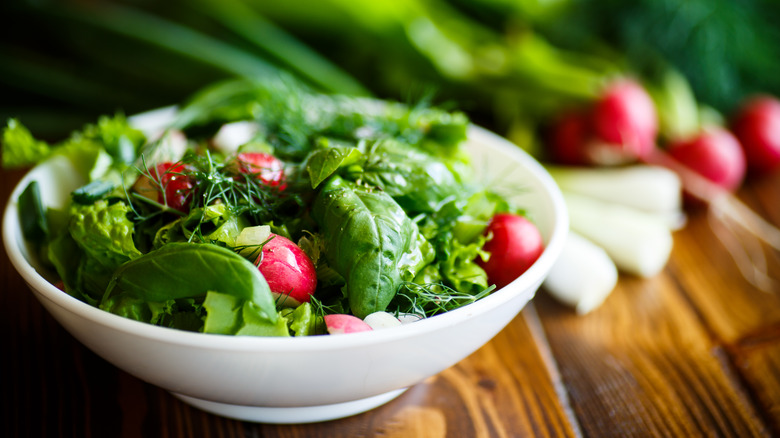 Crispy leafy, radish salad