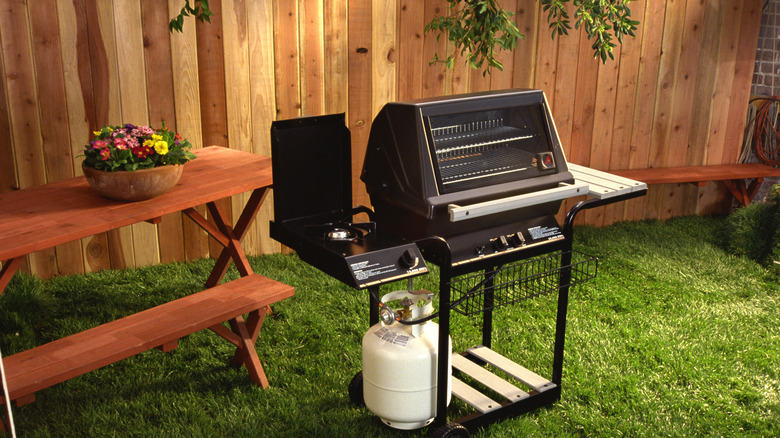 Grill in a backyard setting