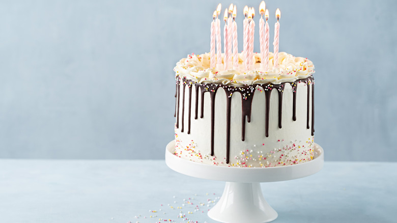 cake with drip chocolate frosting
