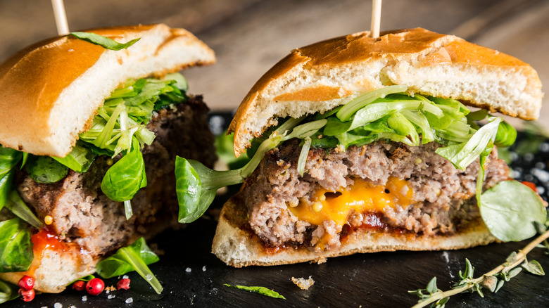 stuffed burger filled with cheese