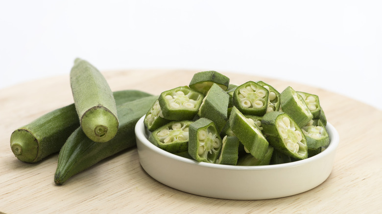 whole and sliced okra