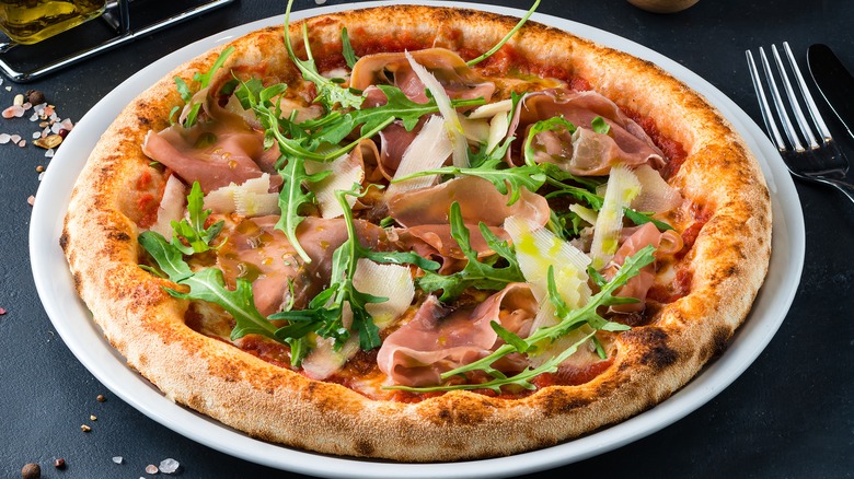 Pizza with thick, fluffy crust