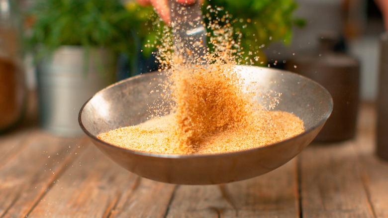 Breadcrumbs in metal pan