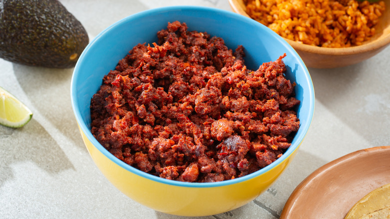 Crumbled red chorizo.