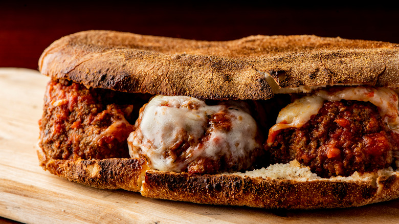 Meatball sub on table