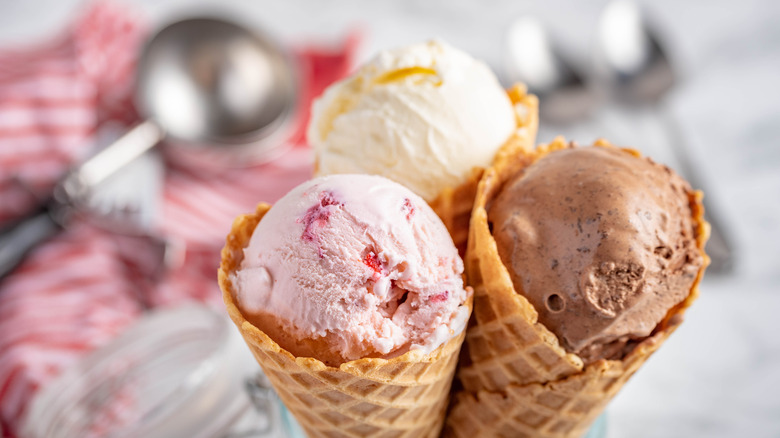 Three ice cream cones